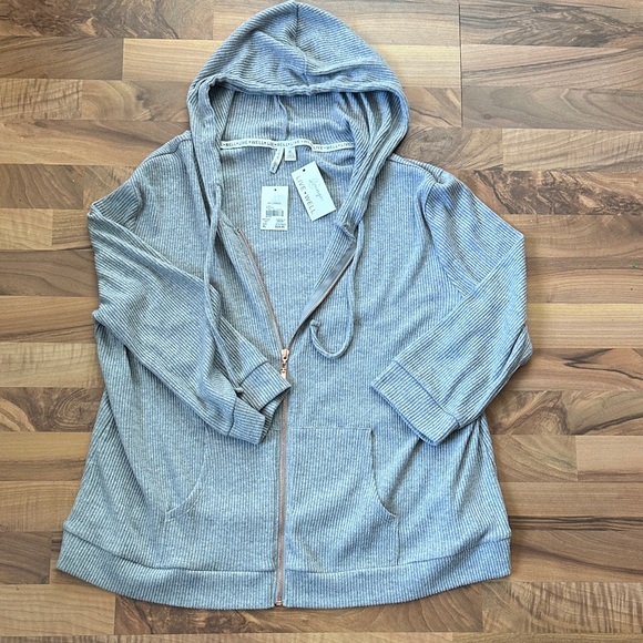 Live Well Lounge Gray Ribbed Zip-Up Hoodie – Women’s XL – Soft Lightweight Loung - Picture 1 of 6